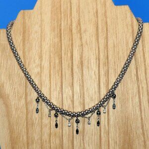 Vintage LAURA VOGEL NEW YORK Necklace Silver Tone Prong Set Black Rhinestones